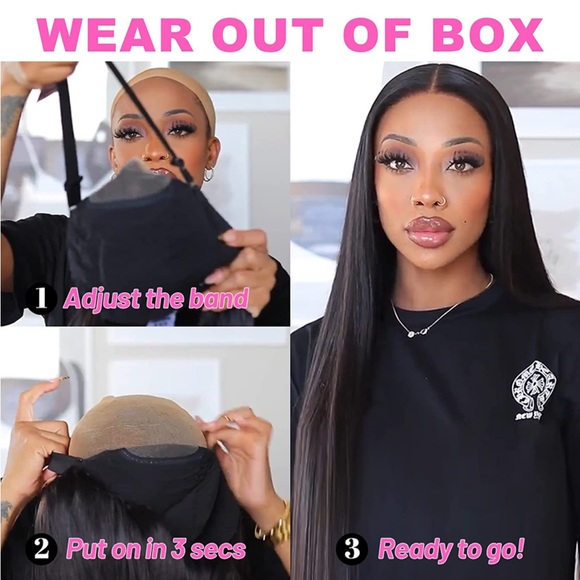 - 24” Straight HD LACE BRAZILIAN HUMAN HAIR PRE CUT LACE Glue less Wear and go - Picture 3 of 17